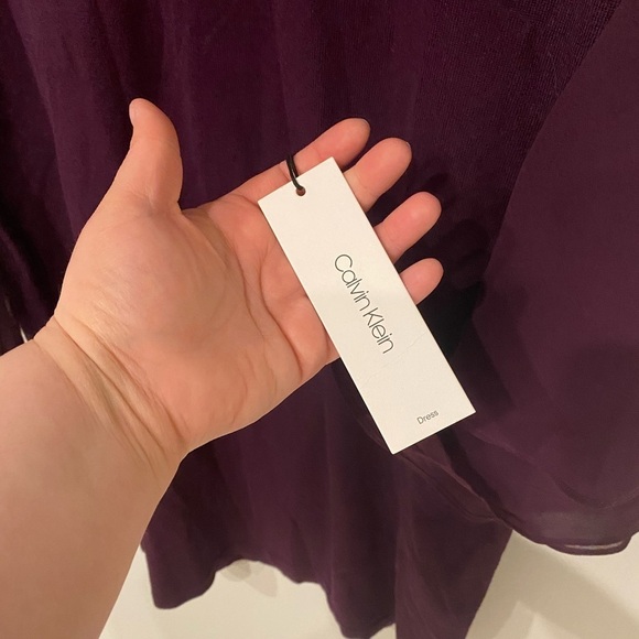 Calvin Klein - Plum Knit Body Con Dress with ruffle bell sleeves - Picture 10 of 12